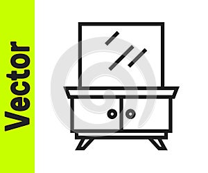 Black line Dressing table icon isolated on white background. Vector