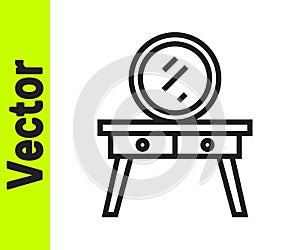 Black line Dressing table icon isolated on white background. Vector