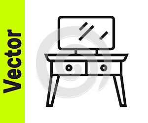 Black line Dressing table icon isolated on white background. Vector