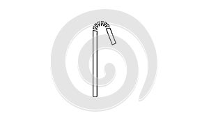 Black line Drinking plastic straw icon isolated on white background. 4K Video motion graphic animation