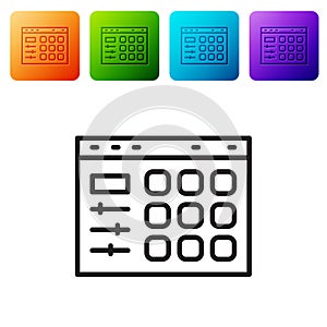 Black line Drum machine icon isolated on white background. Musical equipment. Set icons in color square buttons. Vector