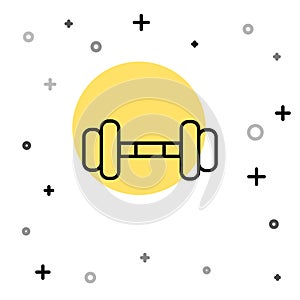 Black line Dumbbell icon isolated on white background. Muscle lifting icon, fitness barbell, gym, sports equipment