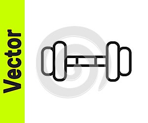 Black line Dumbbell icon isolated on white background. Muscle lifting icon, fitness barbell, gym, sports equipment
