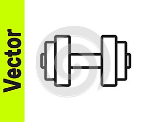 Black line Dumbbell icon isolated on white background. Muscle lifting icon, fitness barbell, gym, sports equipment