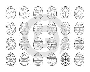 Black line Easter egg set. Decorative ornate eggs collection.