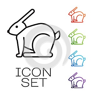 Black line Easter rabbit icon isolated on white background. Easter Bunny. Set icons colorful. Vector