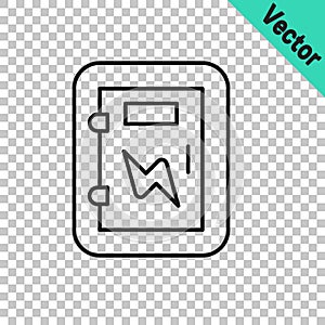 Black line Electrical panel icon isolated on transparent background. Vector