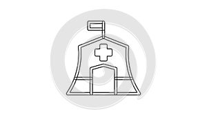 Black line Emergency medical tent icon isolated on white background. Provide disaster relief. 4K Video motion graphic