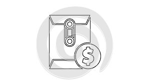 Black line Envelope with coin dollar symbol icon isolated on white background. Salary increase, money payroll