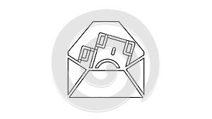 Black line Envelope with coin dollar symbol icon isolated on white background. Salary increase, money payroll