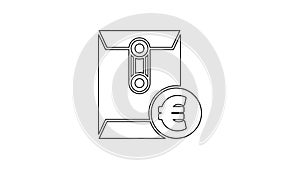 Black line Envelope with euro symbol icon isolated on white background. Salary increase, money payroll, compensation