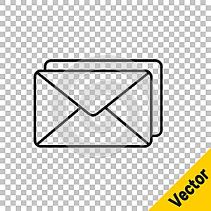 Black line Envelope icon isolated on transparent background. Email message letter symbol. Vector Illustration