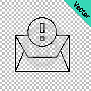 Black line Envelope icon isolated on transparent background. Received message concept. New, email incoming message, sms