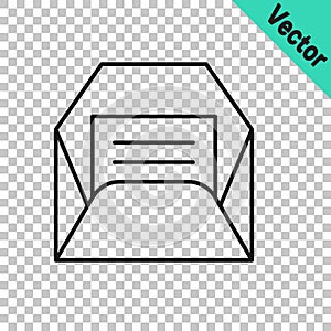 Black line Envelope icon isolated on transparent background. Received message concept. New, email incoming message, sms