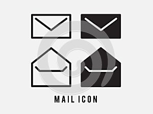 Black line Envelope icon isolated on white background. Email message letter symbol. Set icons in color square buttons. Vector Illu