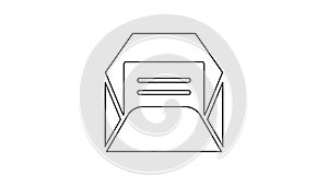 Black line Envelope icon isolated on white background. Received message concept. New, email incoming message, sms. Mail