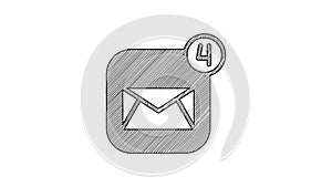 Black line Envelope icon isolated on white background. Received message concept. New, email incoming message, sms. Mail