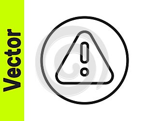 Black line Exclamation mark in triangle icon isolated on white background. Hazard warning sign, careful, attention