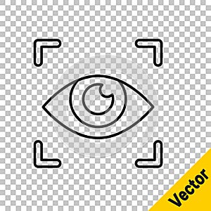 Black line Eye scan icon isolated on transparent background. Scanning eye. Security check symbol. Cyber eye sign. Vector