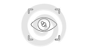 Black line Eye scan icon isolated on white background. Scanning eye. Security check symbol. Cyber eye sign. 4K Video