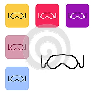 Black line Eye sleep mask icon isolated on white background. Set icons in color square buttons. Vector Illustration