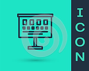 Black line Eye test chart icon isolated on green background. Poster for vision testing in ophthalmic study. Snellen