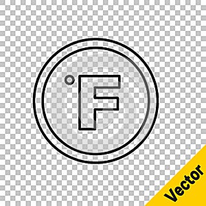 Black line Fahrenheit icon isolated on transparent background. Vector