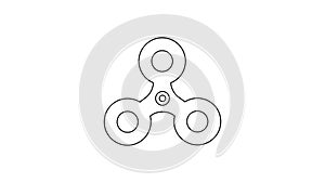 Black line Fidget spinner icon isolated on white background. Stress relieving toy. Trendy hand spinner. 4K Video motion