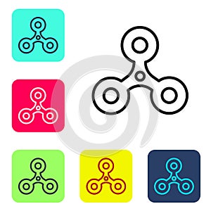 Black line Fidget spinner icon isolated on white background. Stress relieving toy. Trendy hand spinner. Set icons in