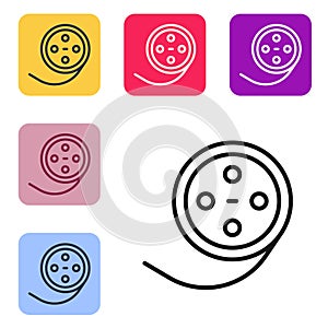 Black line Film reel icon isolated on white background. Set icons in color square buttons. Vector