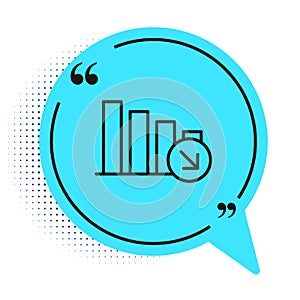 Black line Financial growth decrease icon isolated on white background. Increasing revenue. Blue speech bubble symbol