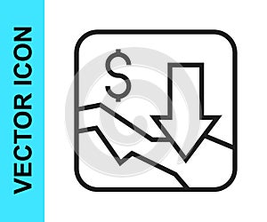 Black line Financial growth decrease icon isolated on white background. Increasing revenue. Vector