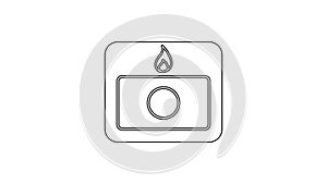 Black line Fire alarm system icon isolated on white background. Pull danger fire safety box. 4K Video motion graphic