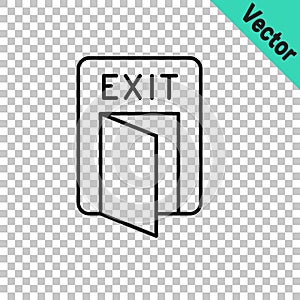 Black line Fire exit icon isolated on transparent background. Fire emergency icon. Vector
