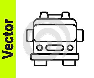 Black line Fire truck icon isolated on white background. Fire engine. Firefighters emergency vehicle. Vector
