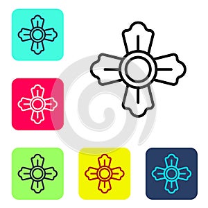 Black line Firefighter icon isolated on white background. Set icons in color square buttons. Vector