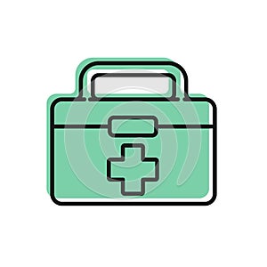 Black line First aid kit icon isolated on white background. Medical box with cross. Medical equipment for emergency