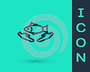Black line Fish care icon isolated on green background. Vector