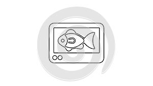 Black line Fish finder echo sounder icon isolated on white background. Electronic equipment for fishing. 4K Video motion