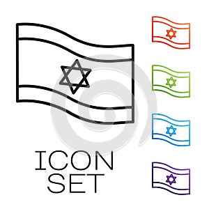 Black line Flag of Israel icon isolated on white background. National patriotic symbol. Set icons colorful. Vector