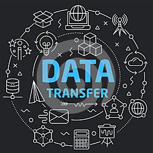 Black Line Flat Circle illustration data transfer