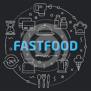 Black Line Flat Circle illustration fastfood