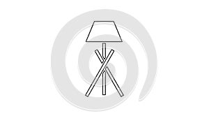 Black line Floor lamp icon isolated on white background. 4K Video motion graphic animation