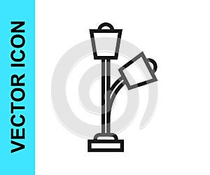 Black line Floor lamp icon isolated on white background. Vector