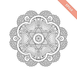 Black line floral  round ornament. Mandala isolated on white background. Background, cover.