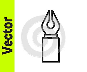 Black line Fountain pen nib icon isolated on white background. Pen tool sign. Vector