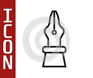 Black line Fountain pen nib icon isolated on white background. Pen tool sign. Vector Illustration