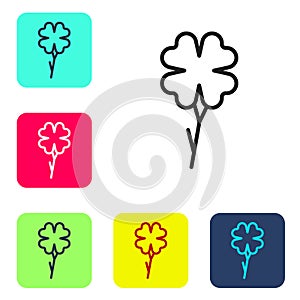 Black line Four leaf clover icon isolated on white background. Happy Saint Patrick day. Set icons in color square