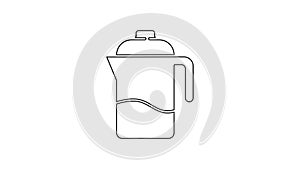 Black line French press icon isolated on white background. 4K Video motion graphic animation