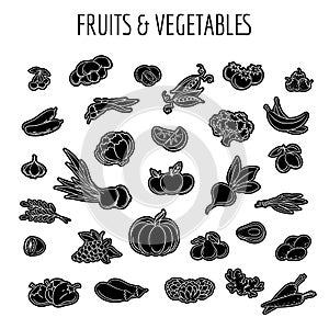 Black line fruit and vegetables icon